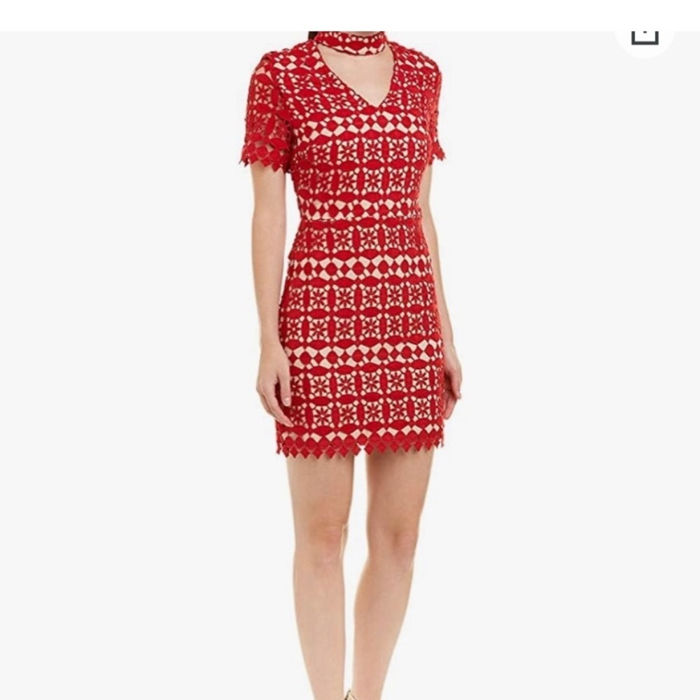 NWOT J. O. A Red Lace Sheath Short Sleeve Red Sz S